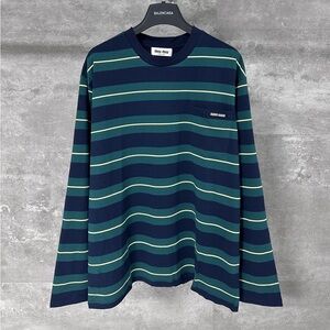Miu Miu Women's Loose Gray-Blue Striped Long Sleeves